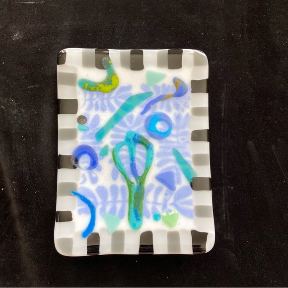 Island Style Fused Art Glass  Handmade  Original 8” x6” RectangularTray Original - Picture 9 of 11